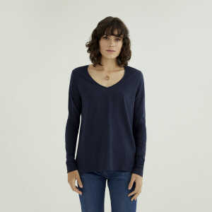 d’Els Esterella Damen V-Neck Langarm T-Shirt aus Flame Bio Baumwolle