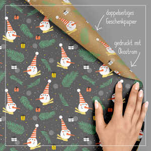 dabelino Geschenkpapier Set: Weihnachten “Schneemann”: 4x Bögen + 4x Anhänger (für Kinder, schwarz/Kraftpapier-Look)