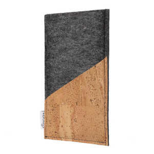 flat.design Handyhülle EVORA natur (diagonal) für Fairphone – 100% Wollfilz – dunkelgrau – Korktasche Filztasche