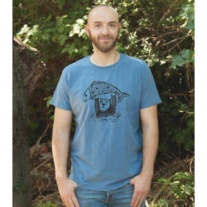 päfjes Björn der Bär & Fido der Fisch – Fair gehandeltes Männer/Unisex T-Shirt – Slub Blue
