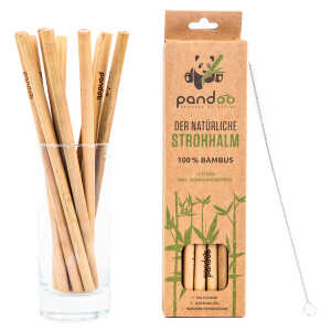 pandoo 12er-Packung Strohhalme aus 100% Bambus | wiederverwendbare Trinkhalme