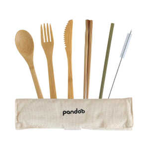 pandoo Bambus Picknick und Reise Besteck-Set | wiederverwendbar & umweltfreundlich