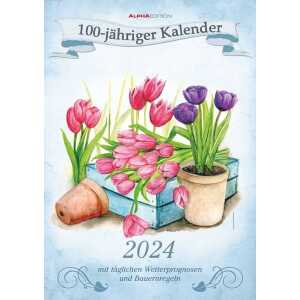 100-jähriger Kalender 2024 – Bildkalender A3 (29,7×42 cm) – mit Feiertagen (DE/AT/CH) und Platz für Notizen – inkl. Bauernregeln – Wandkalender
