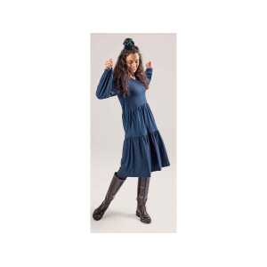 Living Crafts Bio-Damen-Kleid “Philippa” mit V-Ausschnitt, indigo patch, Gr. XS