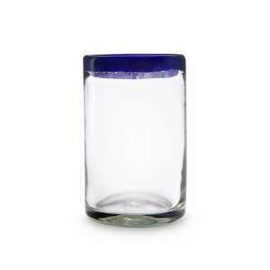 Mitienda Shop Mundgeblasenes Glas mit blauem Rand 450ml, Mexiko