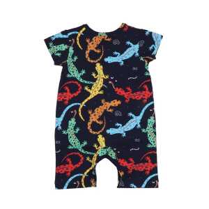 Walkiddy Colorful Salamanders – Baumwolle (Bio) – Dunkel Blau – Strampler kurz Arm