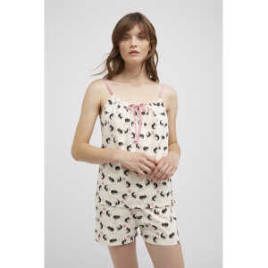 People Tree Pyjama Top – Pyjama-Camisole mit Katzenmuster – aus Bio-Baumwolle