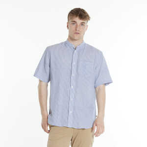 By Garment Makers Hemd – Alberto Manderin Striped Linen SS Shirt- aus Bio-Baumwolle und Leinen