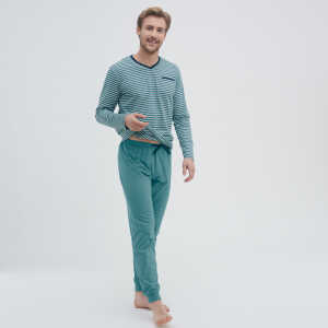 LIVING CRAFTS – Herren Schlafanzug – Türkis (100% Bio-Baumwolle), Nachhaltige Mode, Bio Bekleidung