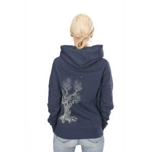 Life-Tree Hoodie aus Biobaumwolle Fairwear für Damen “Olive Tree” in Dark Blue