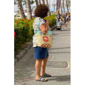 MoreThanHip Reißverschluss Shopper-Tasche aus recyceltem Zementsack – Alley – Elefant