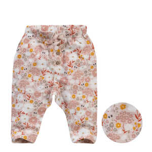 People Wear Organic leichte Hose mit Kokosknöpfen, hellrosa mit Blumenprint “Sommerwiese”, aus Bio-Baumwolle