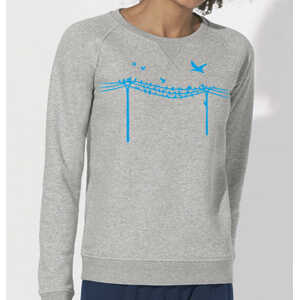 Picopoc Vögel auf Elektromast / Grau & Blau/ Sweatshirt