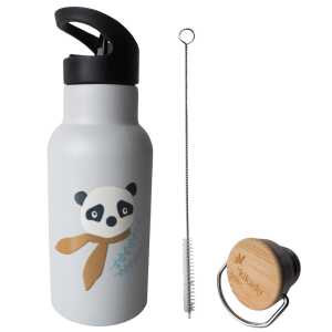 Trinkflasche Panda Silber Grau