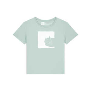 ilovemixtapes Fox in a Box Damen T-Shirt aus Biobaumwolle – Caribbean Blue