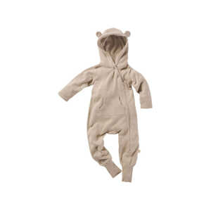 Baby Overall mit Kapuze Strick-Qualität Bio-Baumwolle beige melange Gr.50/56