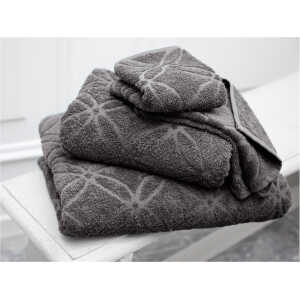 Handtuch-Set Bio-Baumwolle Frottee 4-teilig Blume dunkelgrau 2 Gästehandtücher, 1 Handtuch und 1 Badetuch