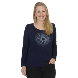 Life-Tree Longsleeve aus Biobaumwolle Fairwear für Damen “WoodenIris” in Denim Blau