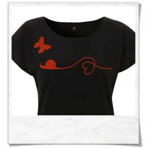 Picopoc T-Shirt Schnecke & Schmetterling in Schwarz & Rot für Frauen