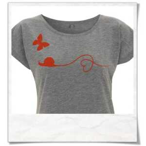 Picopoc T-Shirt Schnecke und Schmetterling in Grau & Rot