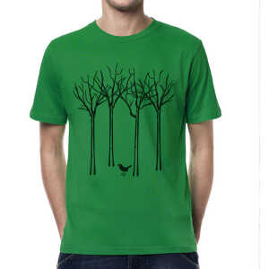 Picopoc Vogel im Wald T-Shirt für Männer in Grün & Schwarz