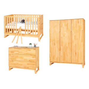 Pinolino Kinderzimmer-Set “Forest” breit groß, 3-teilig Kinderbett, Kommode, Kleiderschrank