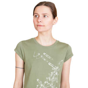 Spangeltangel Damen T-Shirt aus Bio-Baumwolle “Sicherheitsnadeln” khaki
