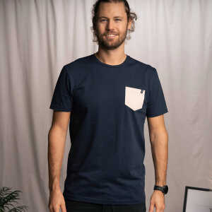 Vresh Clothing Vilip – Pocket T-Shirt aus Biobaumwolle, Navy-Beige