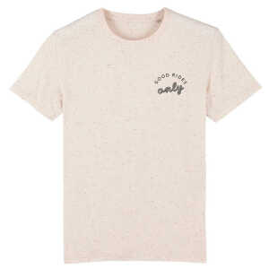 Waterkoog T-Shirt – “Good rides only”, unisex, meliert aus Biobaumwolle sandfarben mit Sprenkeln