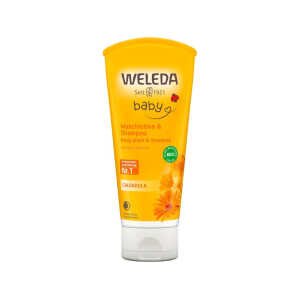 Weleda Baby Waschlotion und Shampoo Calendula – reinigt Haut und Haare schonend 200 ml