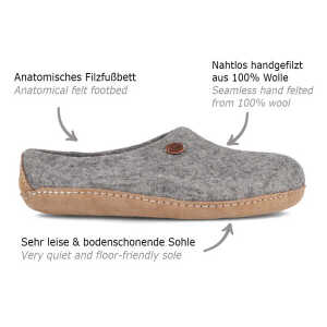 WoolFit Barfuß-Hausschuhe “Footprint” hand-gefilzt, extra weich & flexibel