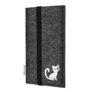 flat.design Handyhülle COIMBRA mit Katze für Samsung Galaxy M-Serie – VEGAN – Filz Tasche