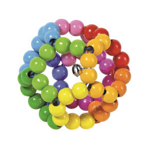 goki Greifling aus Holz mit Glöckchen “Elastik Regenbogenball” Durchmesser 8 cm