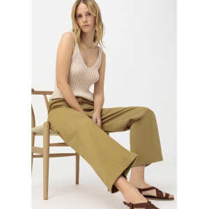 hessnatur Damen Hose Wide Leg aus Bio-Baumwolle mit Hanf – grün – Größe 34