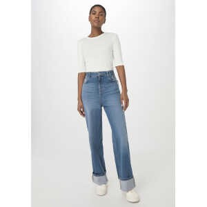 hessnatur Damen Jeans Patchwork High Waist Wide Leg Relaxed aus Bio-Denim – blau – Größe 32/30