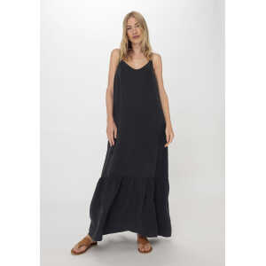 hessnatur Damen Kleid Maxi Relaxed aus TENCEL™ Lyocell mit Leinen – schwarz – Größe 34