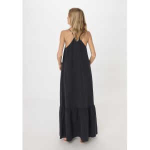 hessnatur Damen Kleid Maxi Relaxed aus TENCEL™ Lyocell mit Leinen – schwarz – Größe 34