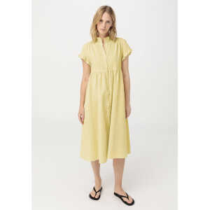 hessnatur Damen Kleid mit Rüschen aus Bio-Baumwolle und Leinen – gelb – Größe 38