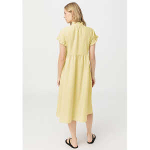 hessnatur Damen Kleid mit Rüschen aus Bio-Baumwolle und Leinen – gelb – Größe 38