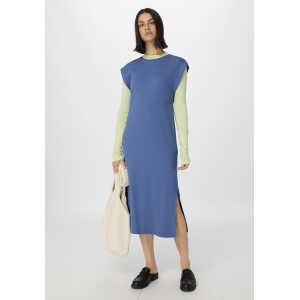 hessnatur Damen Rib Jersey Kleid Midi Regular aus Bio-Baumwolle – blau – Größe 34