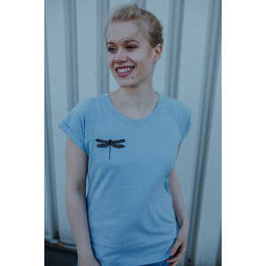 ilovemixtapes Frauen Raglan T-Shirt mit kleiner Libelle Biobaumwolle GOTS – Blue Fog ILI4