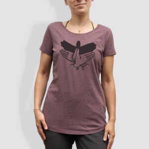 little kiwi Damen T-Shirt, “Schattenvogel”, Black Heather Cranberry